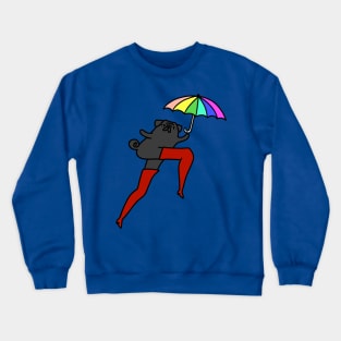 Long Leggy Black Pug with Umbrella Crewneck Sweatshirt
